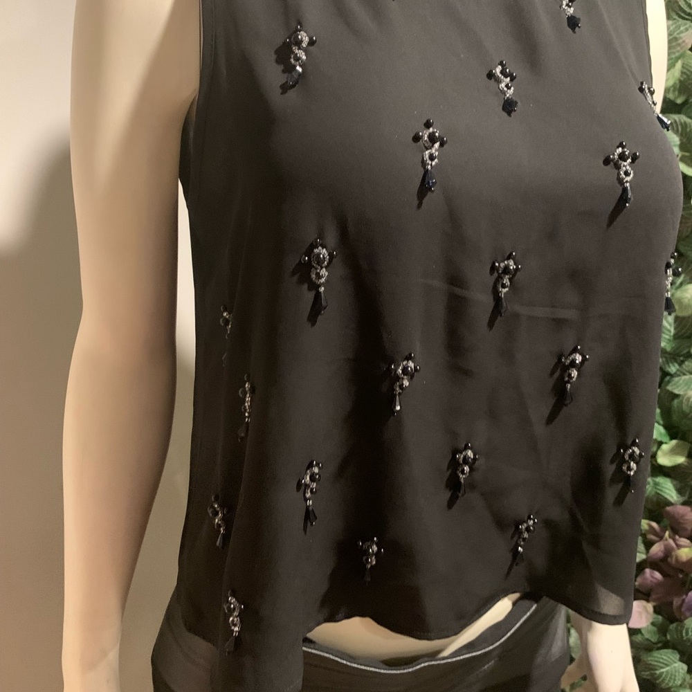 Black Sleeveless sheer beaded top